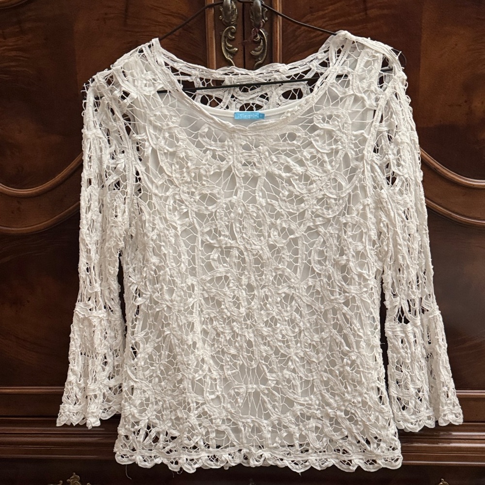 J. McLaughlin White Lace Blouse